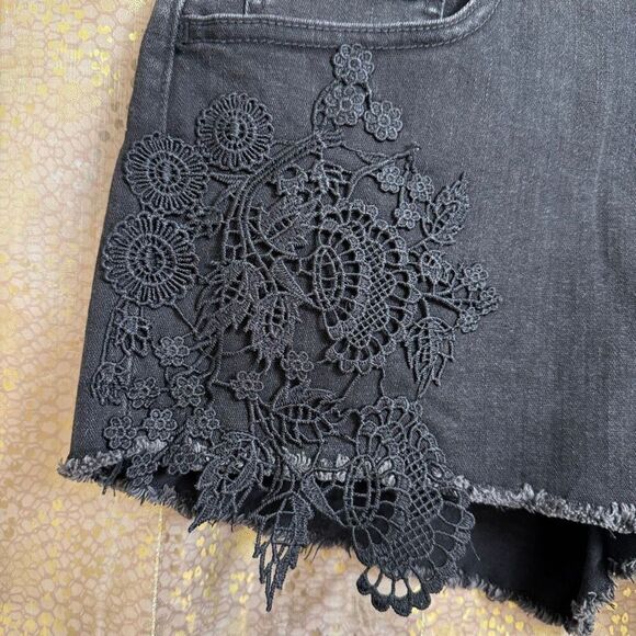 American Eagle Outfitters Black Embroidered Lace Hi Rise Shortie Shorts 12 - Picture 6 of 7